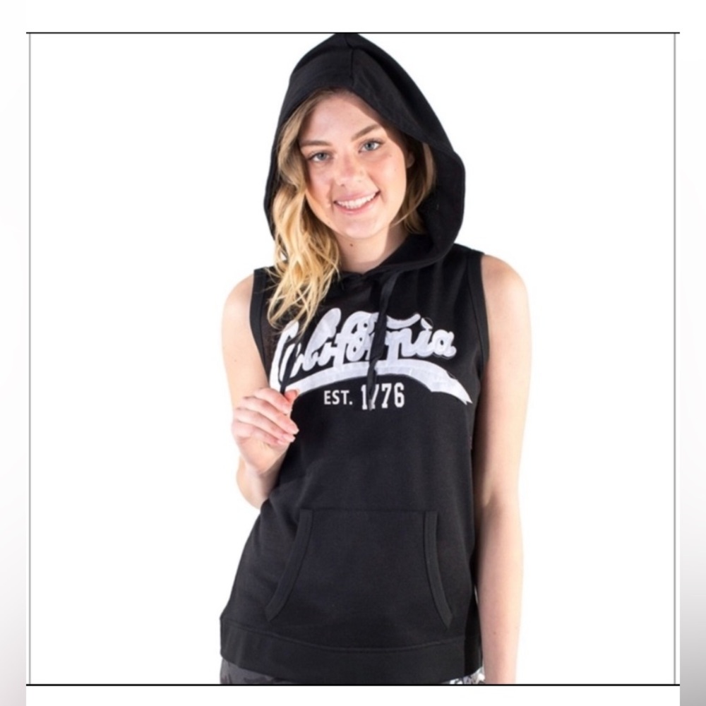 California 1776 Sleeveless Hoodie Tank Top Vest Split Back Overlay